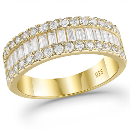 Newshe D Color GRA Certified Moissanite Rings for Women Solid 925 Sterling Silver Yellow Gold Color Wedding Engagement Ring