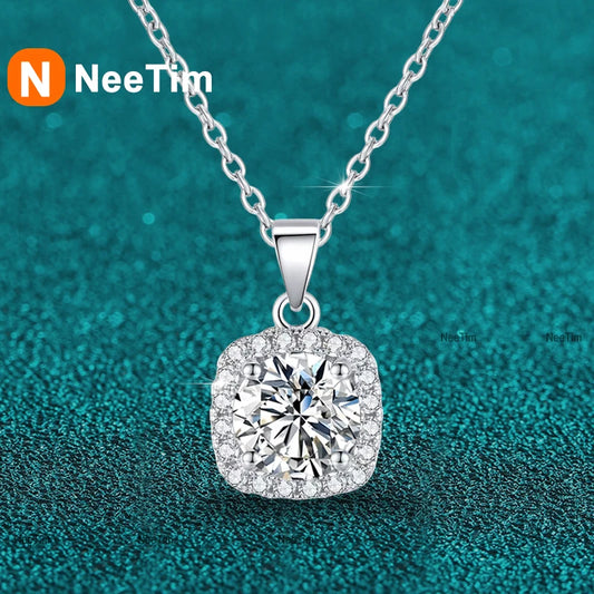 NeeTim 1ct 2ct D VVS1 Moissanite Necklace for Women Sterling Silver 925 with White Gold Plated Lab Diamond Pendant Necklaces