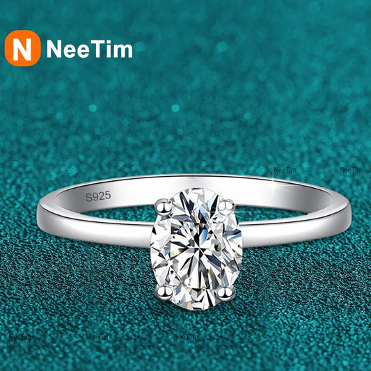 NeeTim 1ct Oval Cut Moissanite Ring for Women Engagement Wedding Lab Diamond s925 Sterling Silver with Gold Plated Rings Jewelry