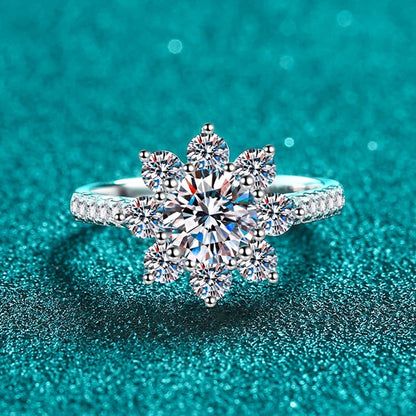 NeeTim 1ct 2ct Moissanite Eternity Ring 925 Sterling Silver with Gold Plated Wedding Flower Lab Diamond Rings For Women Jewelry