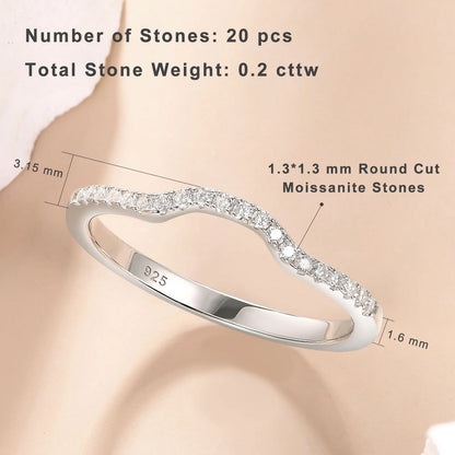Newshe 925 Silver Moissanite Wedding Rings for Women Curved Stacking Eternity Band Jewelry Gift D Color VVS1 Pass Diamond Tester