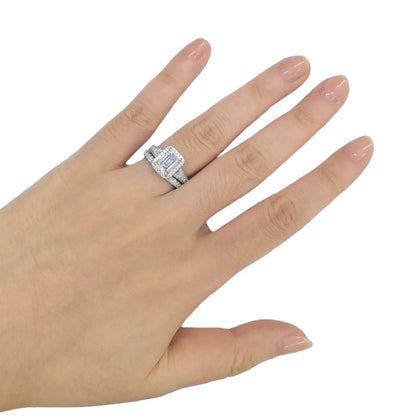 Newshe Emerald Cut Moissanite Wedding Rings Set for Women 2pcs 925 Sterling Silver Halo Engagement Bridal Ring