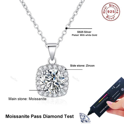 NeeTim 1ct 2ct D VVS1 Moissanite Necklace for Women Sterling Silver 925 with White Gold Plated Lab Diamond Pendant Necklaces