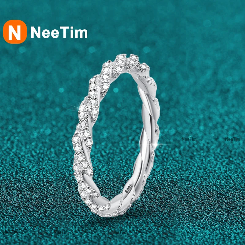 NeeTim Full D Color Moissanite Wedding Band Ring 925 Sterling Silver Sparkling Eternity Band Engagement Bride Rings For Women