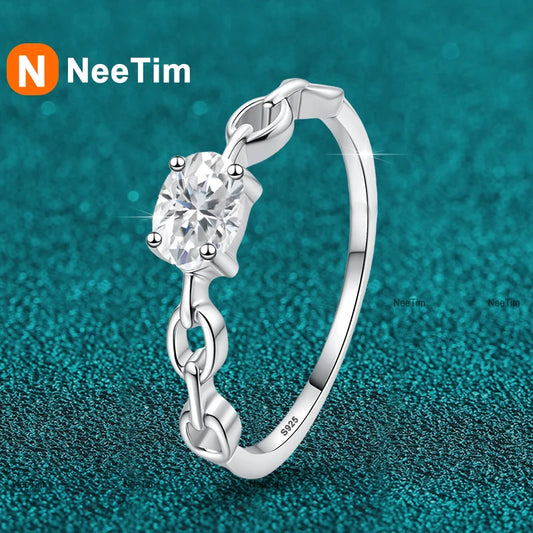 NeeTim 0.5ct D Oval Cut Moissanite Ring for Women 925 Sterling Silver Lab Diamond Engagement Wedding Rings Jewelry Bands