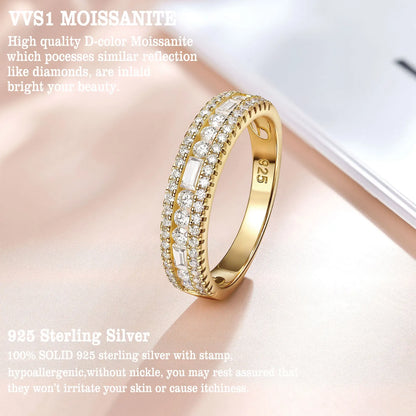 Newshe GRA Certified Moissanite Wedding Bands 925 Sterling Silver 14K Yellow Gold Plated Promise Engagement Rings