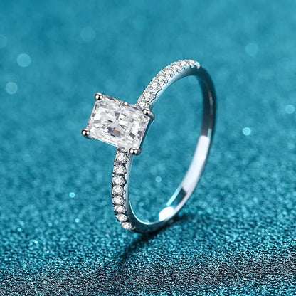 NeeTim1CT Moissanite Ring for Women Emerald Radiant Cut Diamond Wedding 925 Silver White Gold Plated  Rings Fine Jewelry