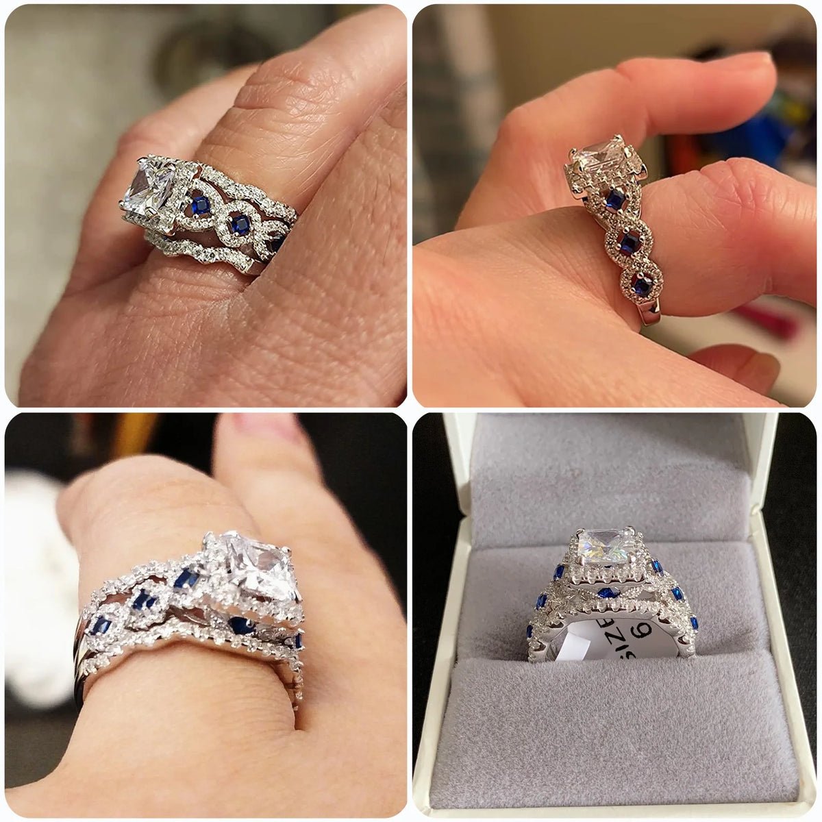 Newshe 3 Pcs Certified Moissanite Wedding Rings Set for Women 925 Sterling Silver 6.5mm Princess Cut Luxury Bridal Jewelry