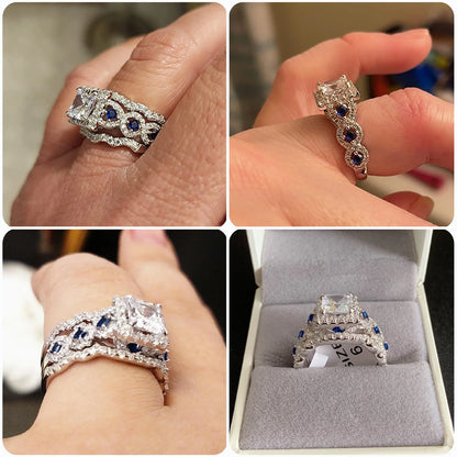 Newshe 3 Pcs Certified Moissanite Wedding Rings Set for Women 925 Sterling Silver 6.5mm Princess Cut Luxury Bridal Jewelry