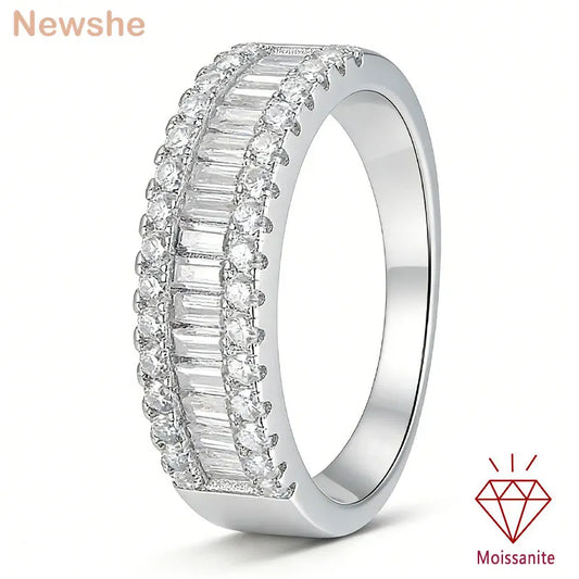 Newshe Moissanite Rings for Women GRA Certified Promise Wedding Engagement Exquisite Designed Ring White Gold Plated Band