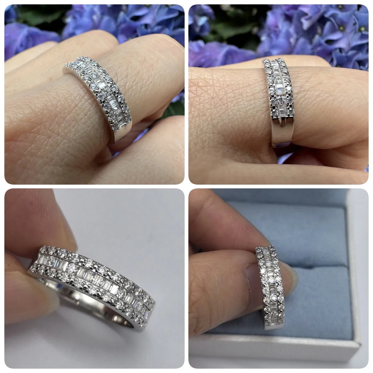 Newshe Full Moissanite Wedding Bands for Women 925 Sterling Silver Half Eternity Rings 1.0 Ct Baguetted Engagement Promise Ring