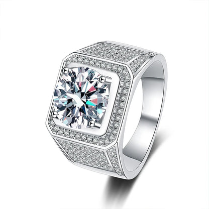 NeeTim D Color 10 Carat Moissanite Ring for Men S925 Sterling Silver Plated with White Gold Luxury Man Wedding Ring Fine Jewelry