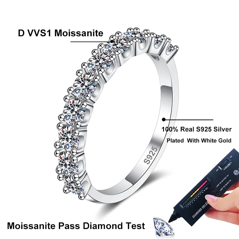 NeeTim 2.5mm 3mm Full Moissanite Rings for Woman Wedding Jewelry 925 Sterling Silver Diamond Rings Engagement Promise Band Gifts