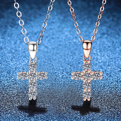 NeeTim 3mm D VVS1 Moissanite Cross Necklace for Women Lab Diamond Sterling Silver 925 Wedding Pendant Certified Necklaces