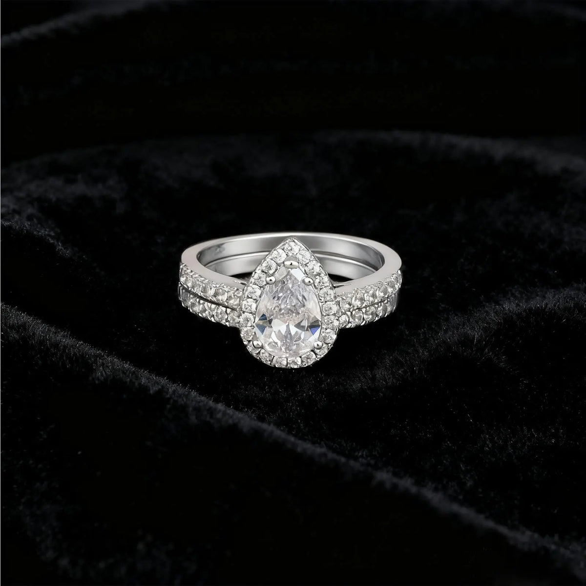 Newshe 2 Pieces Certified Full Moissanite Pear Wedding Ring Sets for Women Solid 925 Sterling Silver Bridal Luxury Jewelry