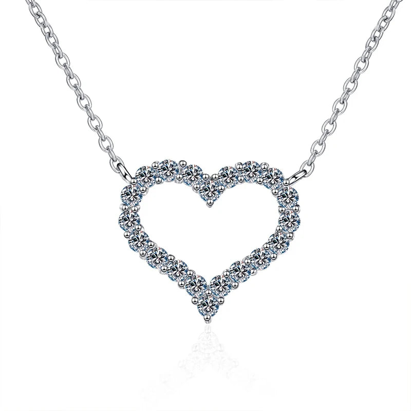 NeeTim D Color Moissanite Necklace Heart Pendant 925 Sterling Silver White Gold Plated Chain Fine Neck Chain for Women Wholesale