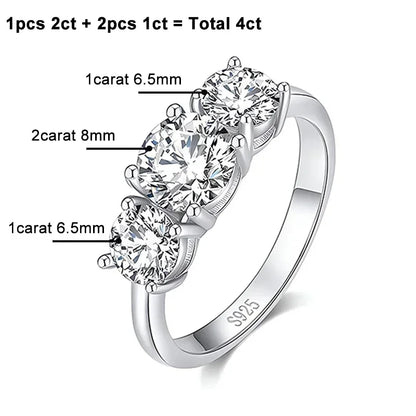NeeTim 4CT Moissanite Engagement Ring for Women 3-stone S925 Sterling Silver with Gold Plated Wedding Band Promise Diamond Rings