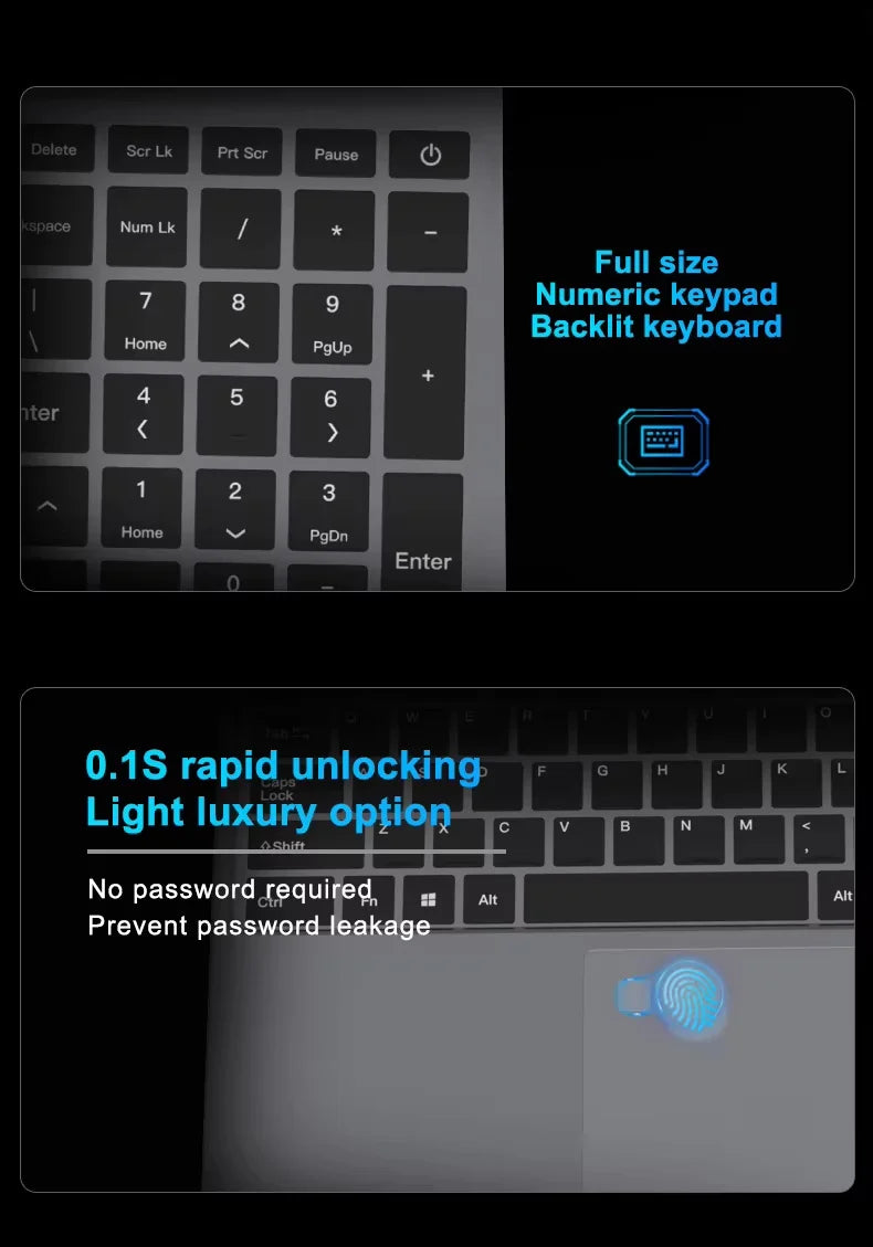 15.6" Slim Laptop Computer Intel Core I9 10980HK/9900 PC Gamer 16GB RAM 1TB SSD Windows 11 Backlit 180° Open Office Notebook PC