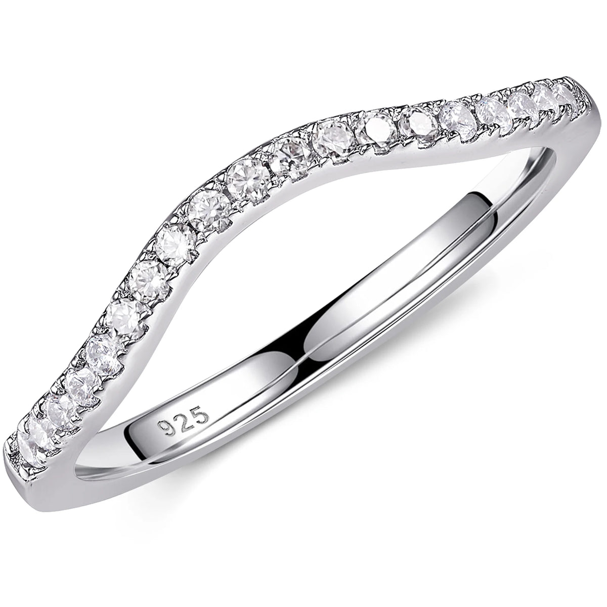 Newshe 925 Silver Moissanite Wedding Rings for Women Curved Stacking Eternity Band Jewelry Gift D Color VVS1 Pass Diamond Tester