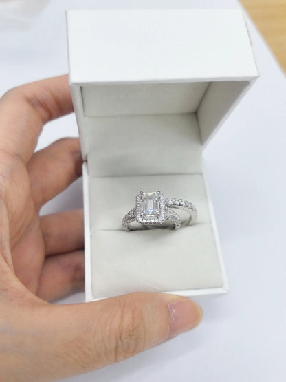 Newshe Emerald Cut Moissanite Wedding Rings Set for Women 2pcs 925 Sterling Silver Halo Engagement Bridal Ring