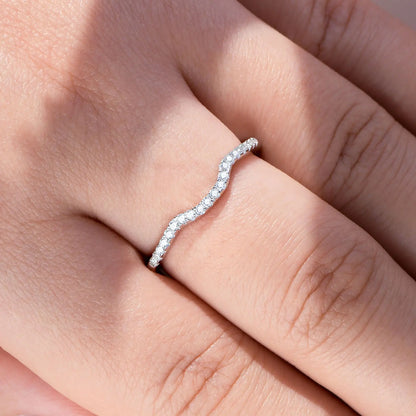 Newshe 925 Silver Moissanite Wedding Rings for Women Curved Stacking Eternity Band Jewelry Gift D Color VVS1 Pass Diamond Tester