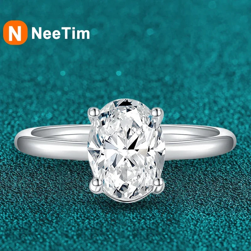 NeeTim 7x9mm 2ct Moissanite Ring S925 Sterling Silver Oval Cut Lab Diamond Wedding Rings for Women Engagement Promise Band Gift