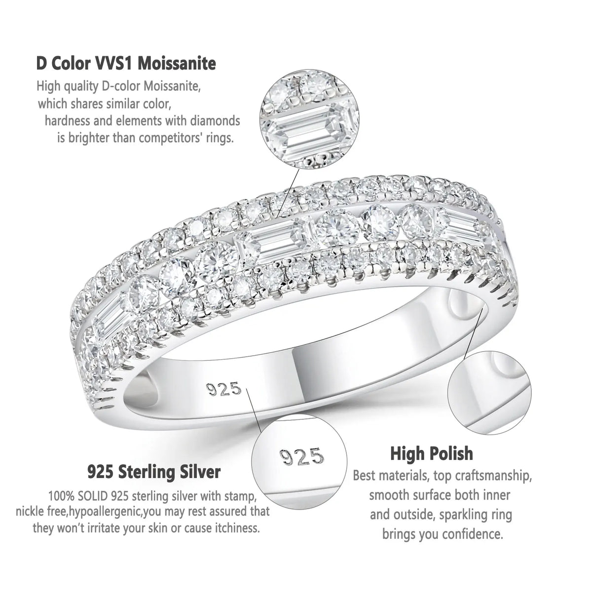 Newshe GRA Certified Moissanite Wedding Bands 925 Sterling Silver 14K Yellow Gold Plated Promise Engagement Rings