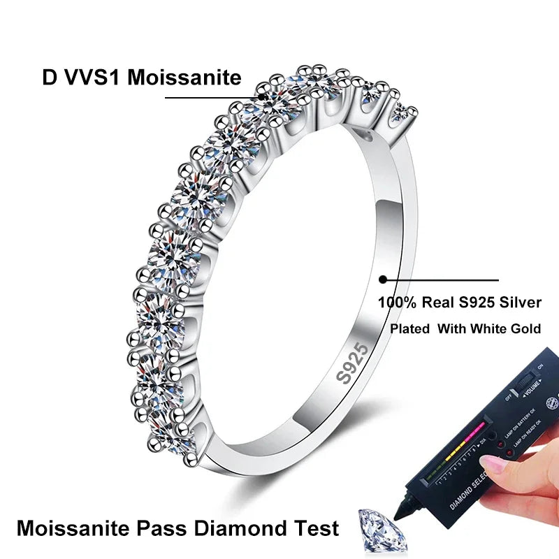 NeeTim 2.5mm 3mm Full Moissanite Rings for Woman Wedding Jewelry 925 Sterling Silver Diamond Rings Engagement Promise Band Gifts