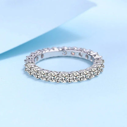 NeeTim 3mm All Moissanite Diamond Ring for Women Sterling Silver 925 with White Gold Plated Wedding Engagement Band Luxury Rings