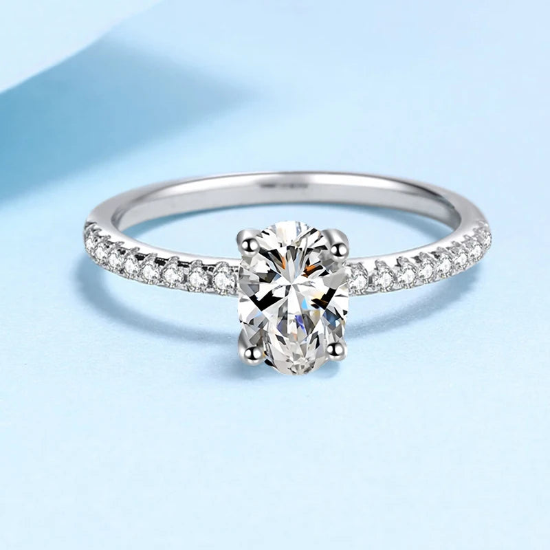 NeeTim 1ct 2ct Oval Cut Moissanite Ring for Women 925 Sterling Silver with Gold Plated Lab Diamond Rings Bands Fine Jewelry Gift