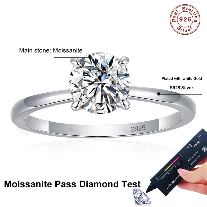 NeeTim 0.5ct 1ct 2ct D Color Moissanite Engagement Ring for Women S925 Sterling Silver Lab Diamond Promise Wedding Band Jewelry