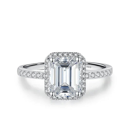 NeeTim 1ct 2ct Moissanite Ring for Women Emerald Radiant Cut Lab Diamond Rings Sterling Silver 925 with Gold Plated Wedding Band
