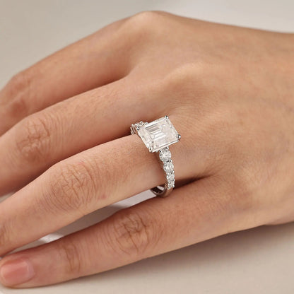 Newshe 4.0 Ct 8*10mm Emerald Cut Certified Moissanite Engagement Rings for Women Wedding Promise Ring with Luxury Jewelry Box