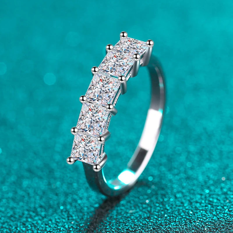 NeeTim Full D Color Princess Cut Moissanite Diamond Rings for Women S925 Sterling Silver Wedding Engagement Party Band Ring