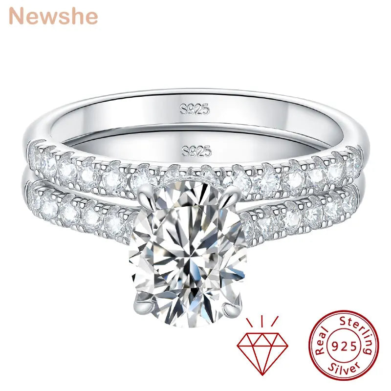Newshe Oval 2Ct Moissanite Wedding Rings Set for Women D color VVS1 925 Sterling Sliver Luxury Engagement Ring