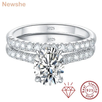 Newshe Oval 2Ct Moissanite Wedding Rings Set for Women D color VVS1 925 Sterling Sliver Luxury Engagement Ring