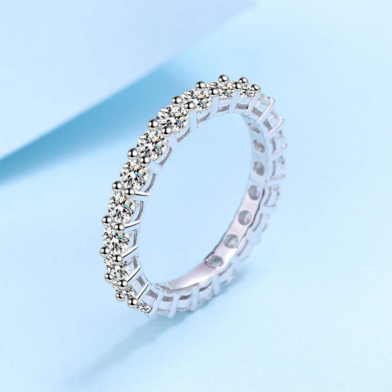 NeeTim 3mm All Moissanite Diamond Ring for Women Sterling Silver 925 with White Gold Plated Wedding Engagement Band Luxury Rings