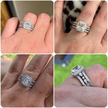 Newshe Certified 925 Silver 3.0Ct Full lMoissanite Wedding Ring Set for Women Radiant Cut Engagement Ring Connected Enhancer