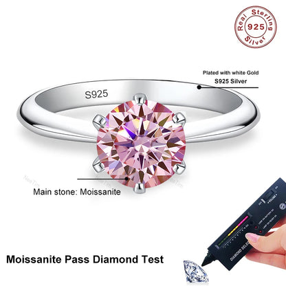 NeeTim 0.5ct 1ct 2ct 3ct Blue Pink Purple Black Moissanite Rings for Women Sterling 925 Silver Wedding Party Band Woman's Ring