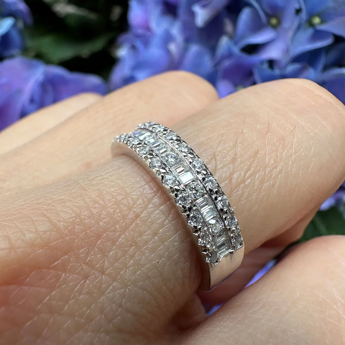 Newshe Full Moissanite Wedding Bands for Women 925 Sterling Silver Half Eternity Rings 1.0 Ct Baguetted Engagement Promise Ring