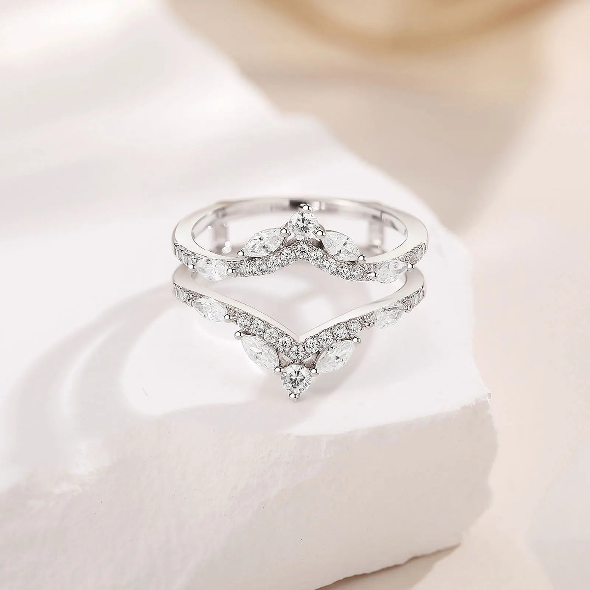 Newshe 925 Sterling Silver Moissanite/Zircons Wedding Ring Enhancers for Women Adjustable Crown Guard Band