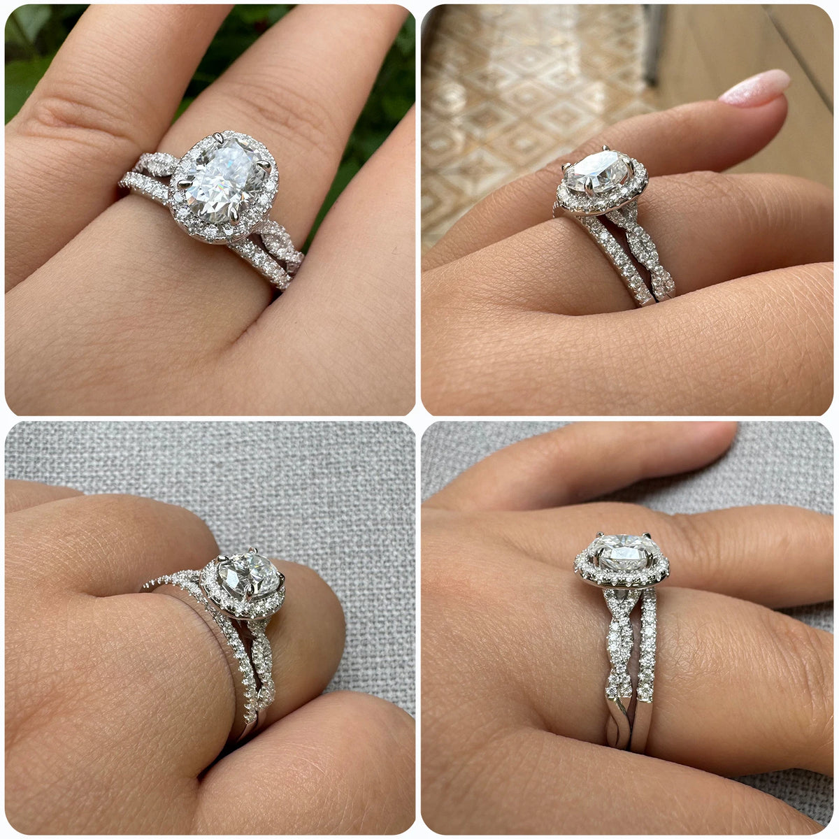 Newshe 925 Sterling Silver D VVS1 Full Moissanite Wedding Rings Set for Women Halo Oval Cut Engagement Ring