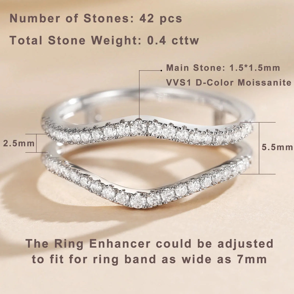 Newshe Full Moissanite 925 Sterling Silver Enhancers Wedding Band for Women Engagement Ring Size 5-12