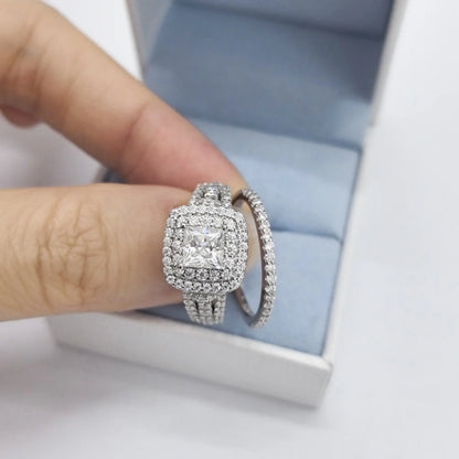 Newshe Certified Moissanite Weddings Ring Set for Women Luxury 925 Sterling Silver Halo Princess Cut Elegant Jewelry