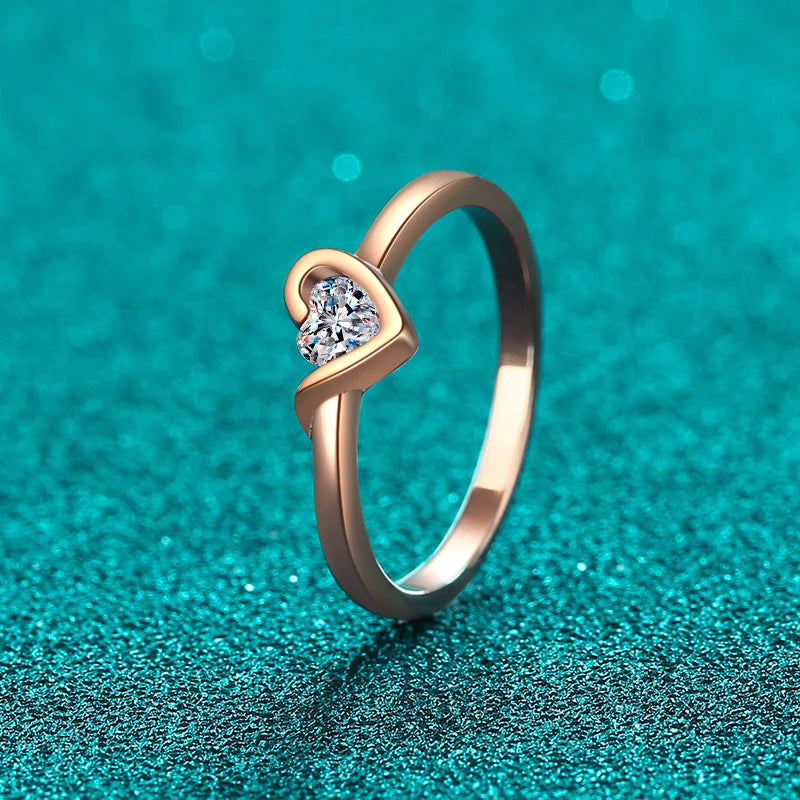 NeeTim Heart Cut Moissanite Eternity Ring 925 Sterling Silver with Champagne White Gold Plated Band Lab Diamond Rings For Women