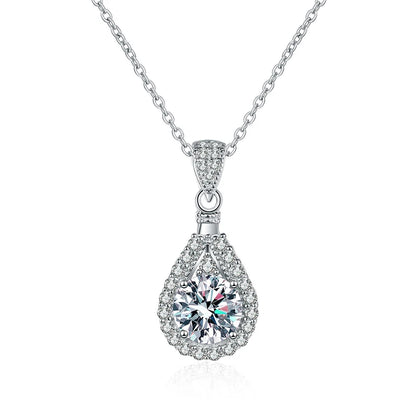 NeeTim 1CT 2CT 5CT Moissanite Pendant For Women 925 Sterling Silver Lab Diamond Plated with White Gold Necklace Wedding Jewelry