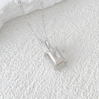 NeeTim 1ct 2ct  3ct 4ct Emerald Cut Moissanite Pendant Necklace for Women S925 Silver with White Gold Plated Necklaces Chain