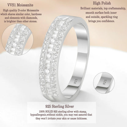 Newshe Full Moissanite Wedding Bands for Women 925 Sterling Silver Half Eternity Rings 1.0 Ct Baguetted Engagement Promise Ring