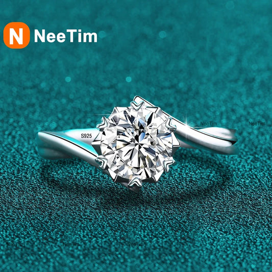NeeTim 0.5ct-2ct Moissanite Ring Lab Diamond Ring for Women S925 Silver Snowflake Engagement Wedding Band Jewelry Certified