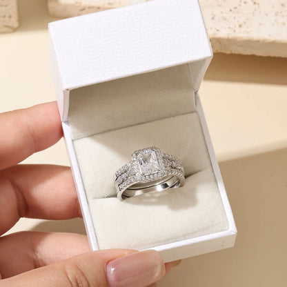 Newshe Certified 925 Silver 3.0Ct Full lMoissanite Wedding Ring Set for Women Radiant Cut Engagement Ring Connected Enhancer
